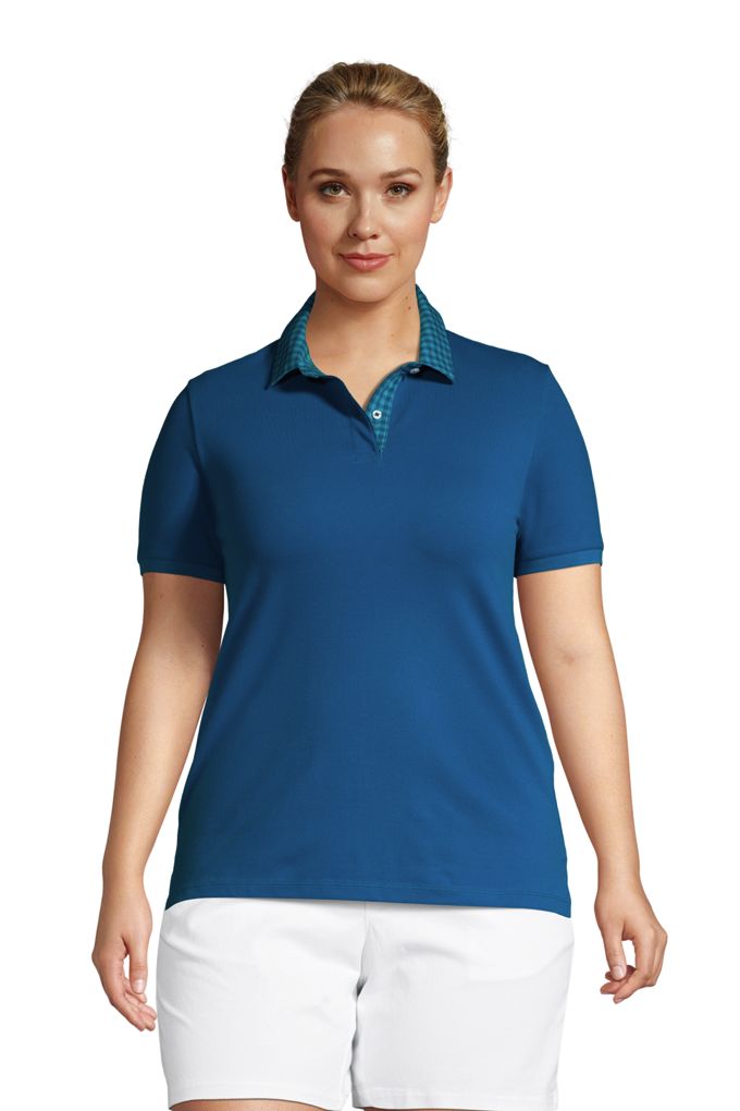 Lands' EndWomen's Plus Size Mesh Cotton Short Sleeve Polo Shirt Lands