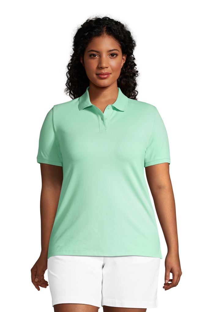 Lands' EndWomen's Plus Size Mesh Cotton Short Sleeve Polo Shirt - Lands ...