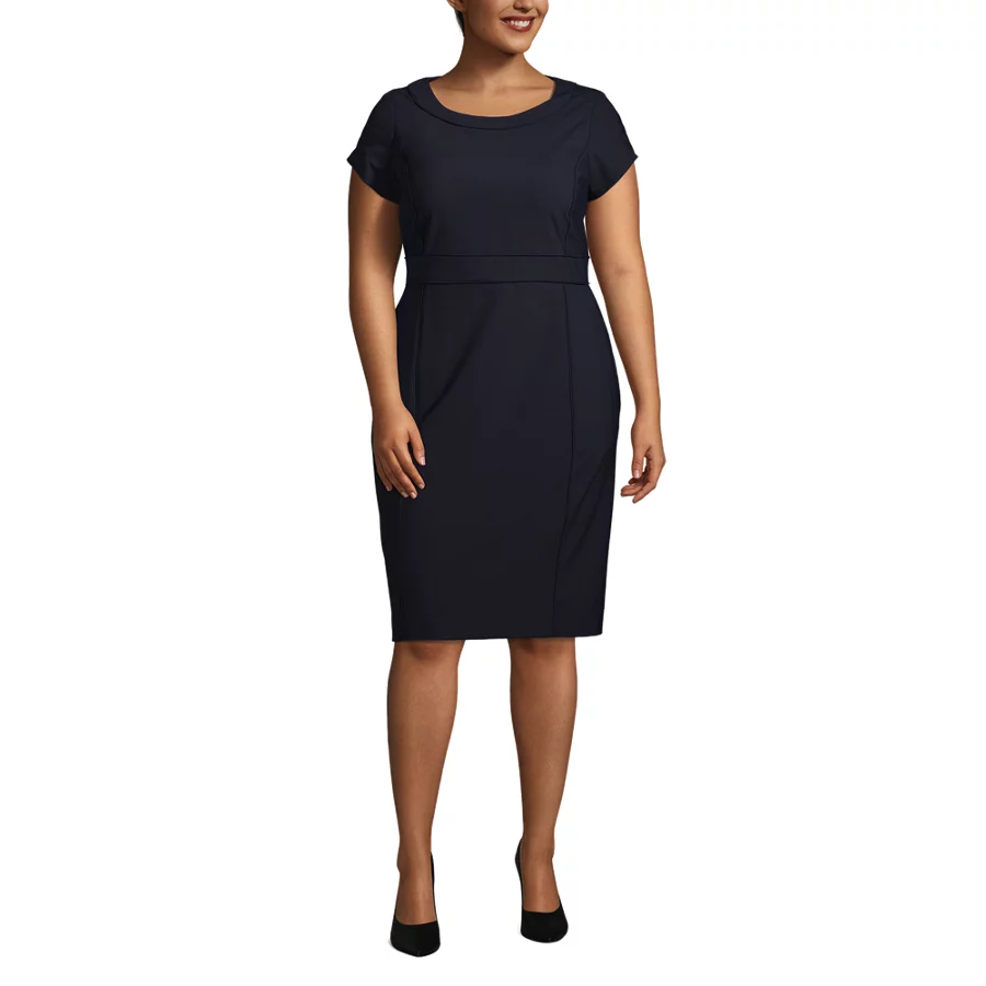 School Uniform Women's Washable Wool Piped Sheath Dress view 3