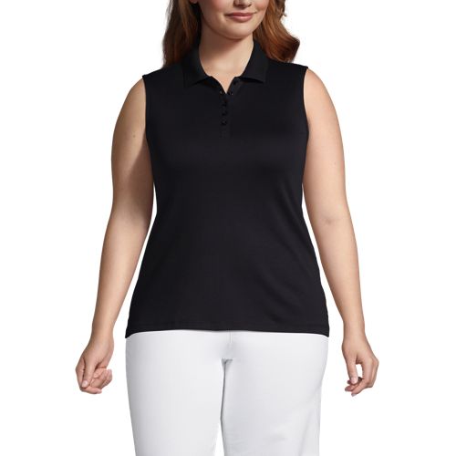 Sleeveless Polo Shirt in Supima Cotton, Women, Size: 24-26 Plus, Black, by Lands’ End