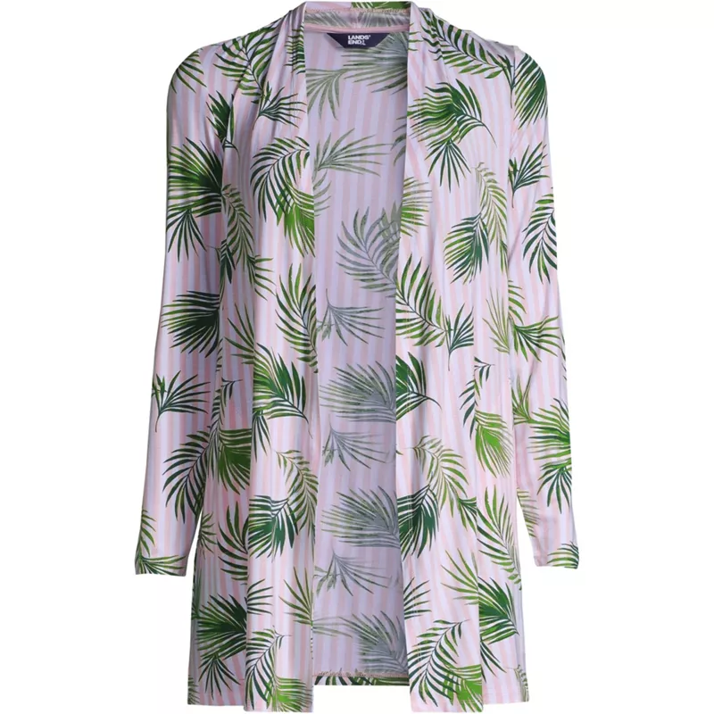 Women's Plus Size Lightweight Jersey Knit Long Cardigan Print, Front