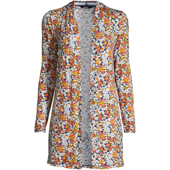 Women's Plus Size Lightweight Jersey Knit Long Cardigan Print - primary