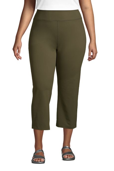 ZERDOCEAN Women's Plus Size Active Yoga Lounge Indoor Jersey Capri Walking Crop Pants with Pockets Drawstring 