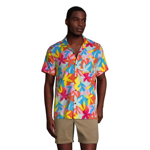 XiaoShop Mens Floral Short-Sleeve Buttoned Point Collar Hawaiian Shirts