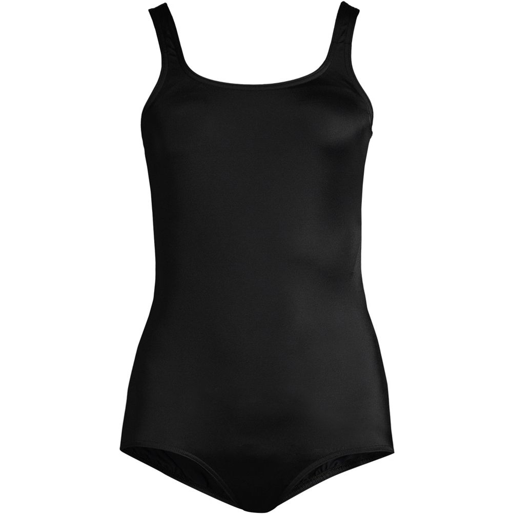 Lands' End Women's Chlorine Resistant X-Back High Leg Soft Cup Tugless  Sporty One Piece Swimsuit 12 Black at  Women's Clothing store