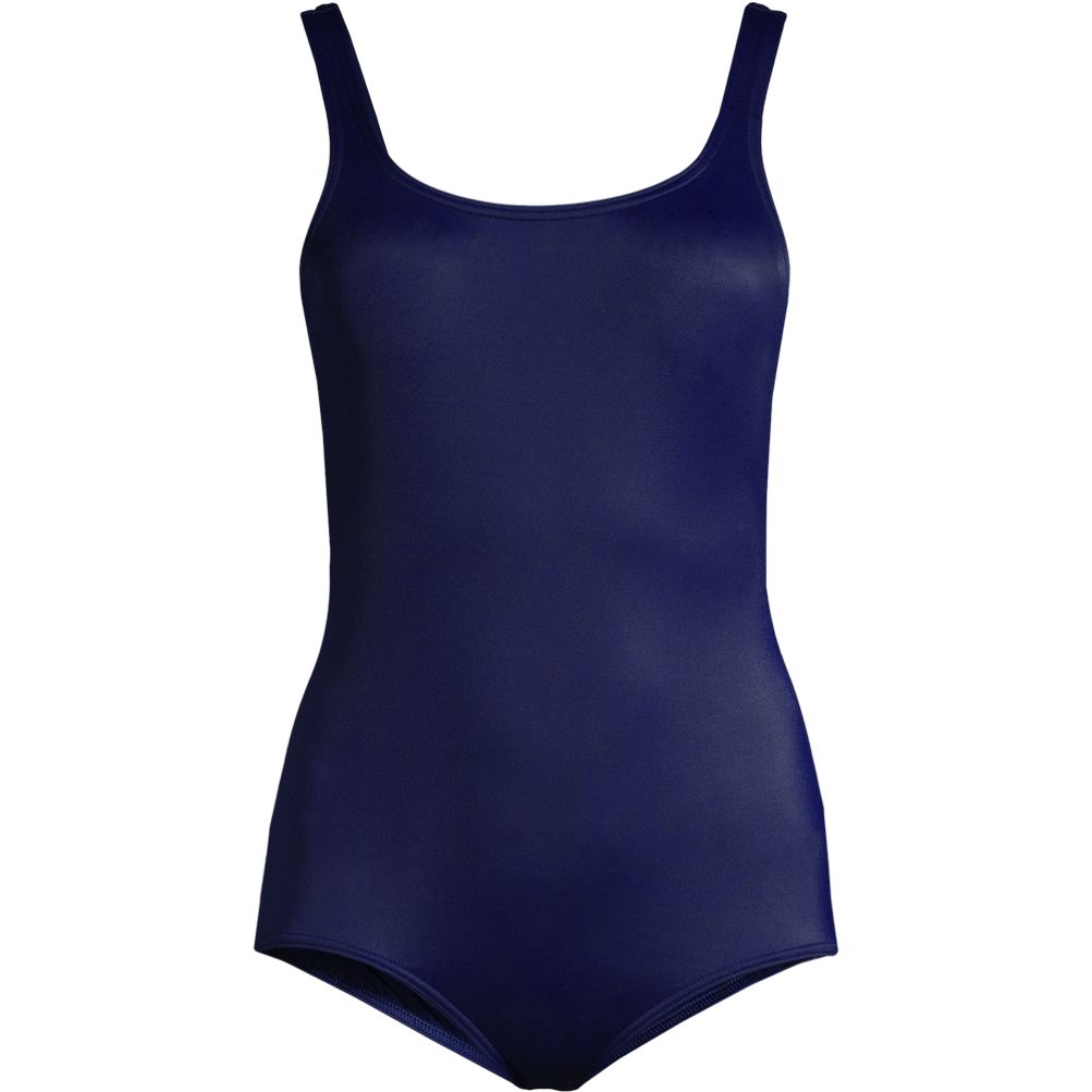 Lands' End Womens Chlorine Resistant Tummy Control Tugless Tank Soft Cup  One Piece Swimsuit Black D-Cup 12 at  Women's Clothing store