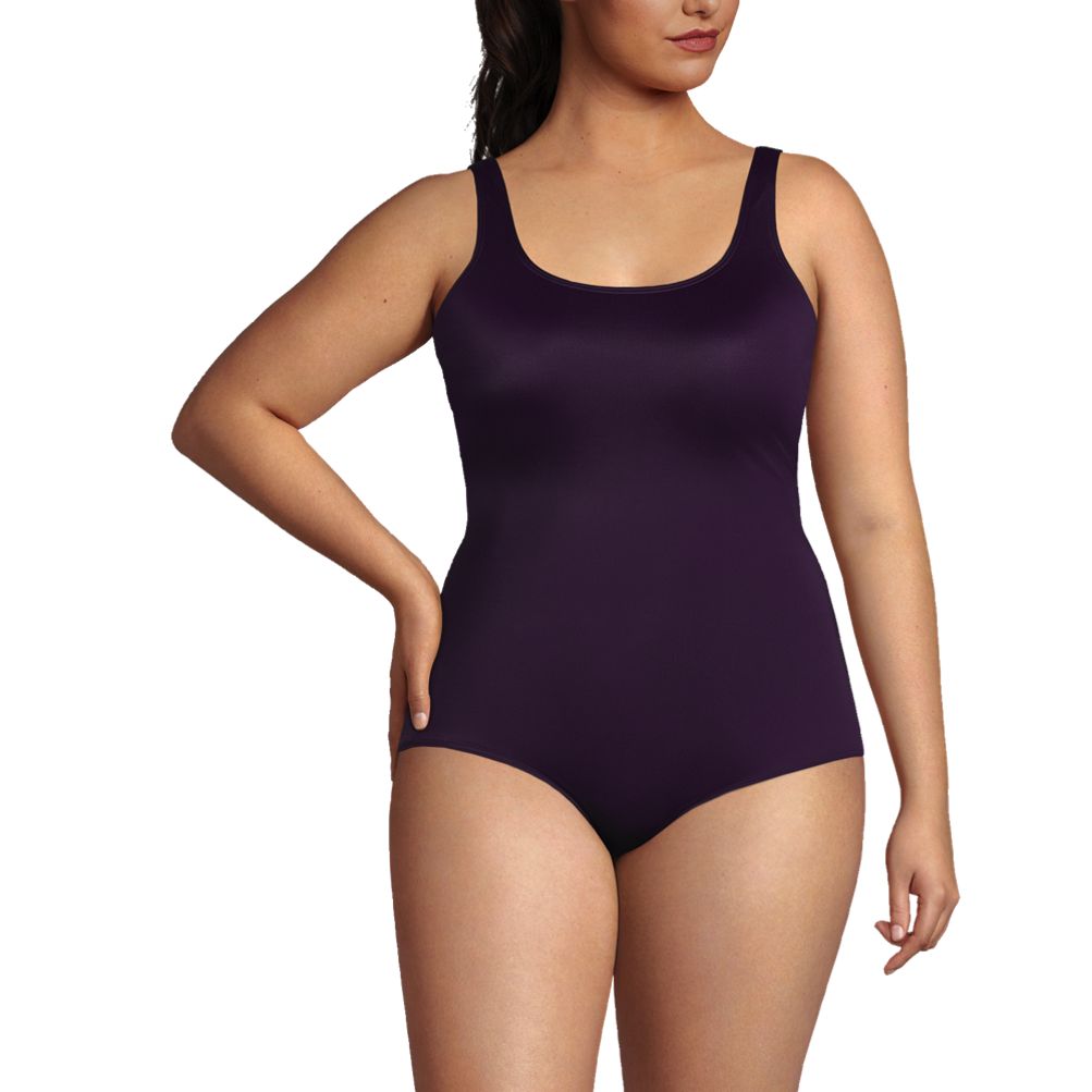 Lands' End Womens Chlorine Resistant Tummy Control Tugless Tank Soft Cup  One Piece Swimsuit Black D-Cup 12 at  Women's Clothing store