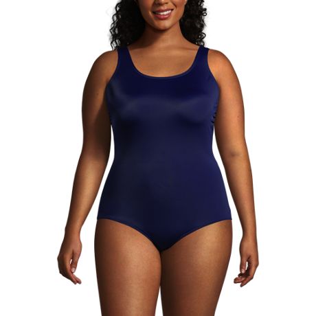 Lands End Womens Chlorine Resistant Scoop Neck Soft Cup Tugless Sporty One Piece Swimsuit 