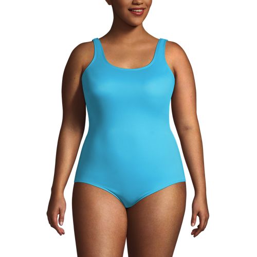 Swimsuits For All Women's Plus Size Chlorine Resistant Spliced Tank One  Piece Swimsuit 20 Blue Abstract 
