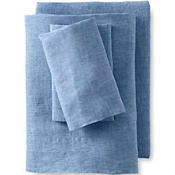 Garment Washed Chambray Belgian Flax Linen Breathable Bed Sheet Set, Front