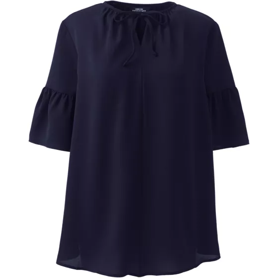Women's Maternity Short Sleeve Tie Neck Crepe Blouse - primary