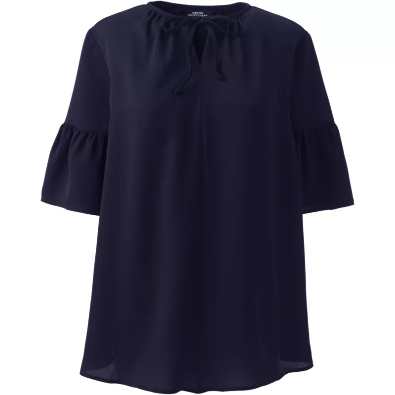 Women's Maternity Short Sleeve Tie Neck Crepe Blouse, Front