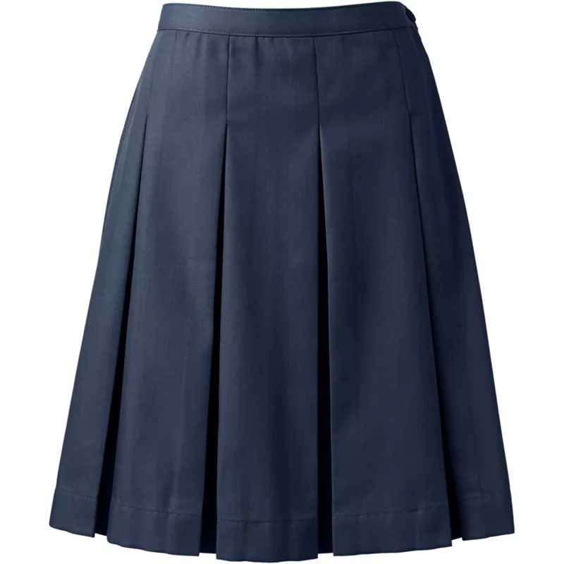 Women's Poly-Cotton Box Pleat Skirt Top of Knee, Front