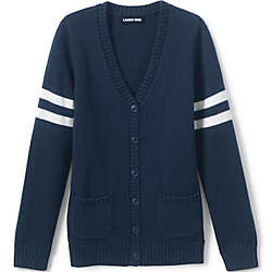 School Uniform Girls Cotton Modal Collegiate Stripe Sleeve Cardigan Sweater, Front
