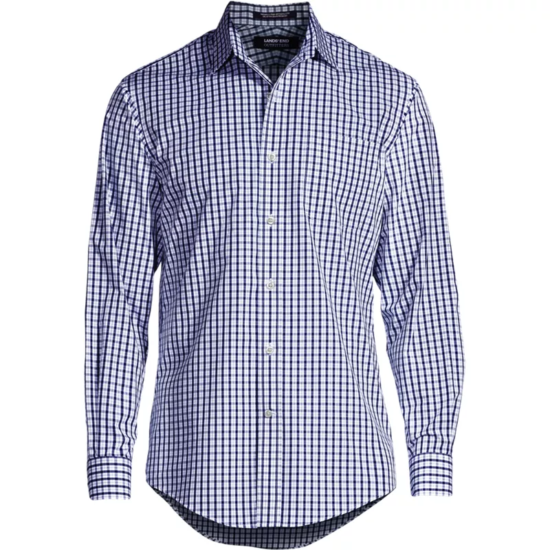 School Uniform Men's Long Sleeve Straight Collar Patterned Broadcloth Shirt, Front