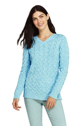 Women S V Neck Drifter Cotton Cable Jumper Lands End