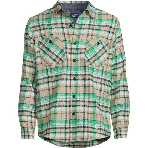 Lands End Shirt Mens XXLT Green Plaid Long Sleeve Back Vent Fishing Camping  Hike 