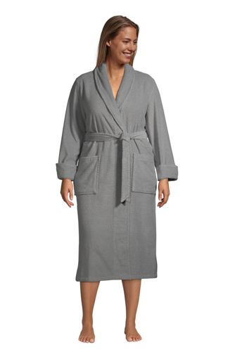 Women's Plus Size Cotton Terry Long Spa Robe Lands'