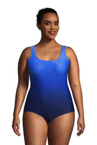 Chlorine Resistant Tugless Swimsuit, Women, Size: 30 Plus, Blue, Nylon-blend, by Lands’ End
