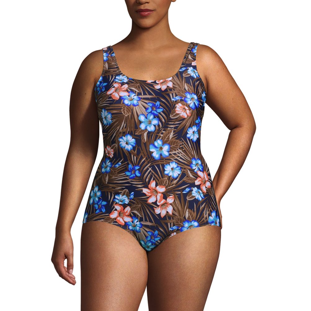 Swimsuits For All Women's Plus Size Scoop Neck Tummy Control Chlorine  Resistant Tank One Piece Swimsuit