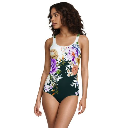  Lands' End Gemusterter Komfort-badeanzug Chlorresistent Mit Soft Cups, Damen, Größe:34 Regular, Grün, Nylon-mischung, By Lands' End 