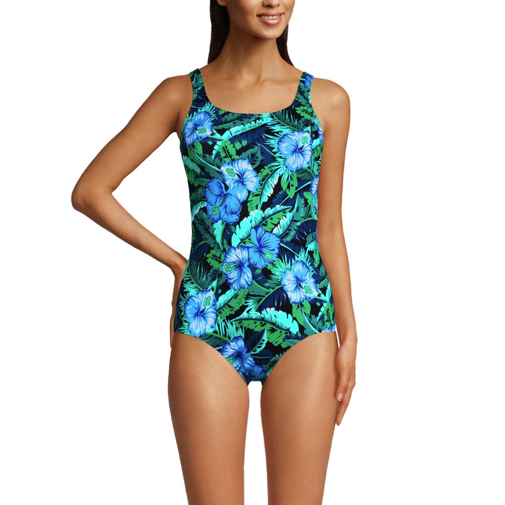 Sporty Floral Print Cupless One Piece Swimsuit, Swimsuits