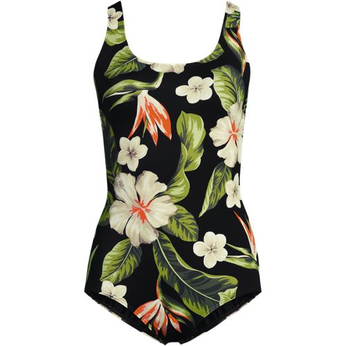  Lands' End Gemusterter Komfort-badeanzug Chlorresistent Mit Soft Cups, Damen, Größe:34 Regular, Schwarz, Nylon-mischung, By Lands' End 