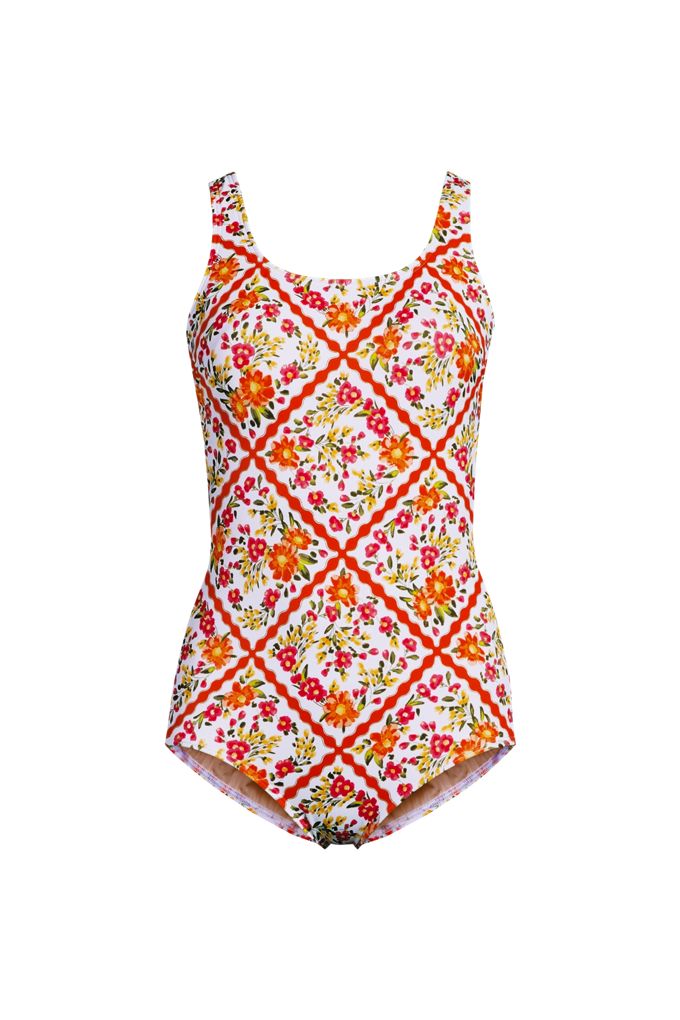 Lands' End Women's Tugless Low Leg One Piece Swimsuit In White