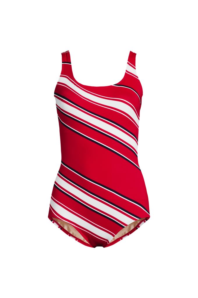 Lands' End Women's Tugless Low Leg One Piece Swimsuit In Red