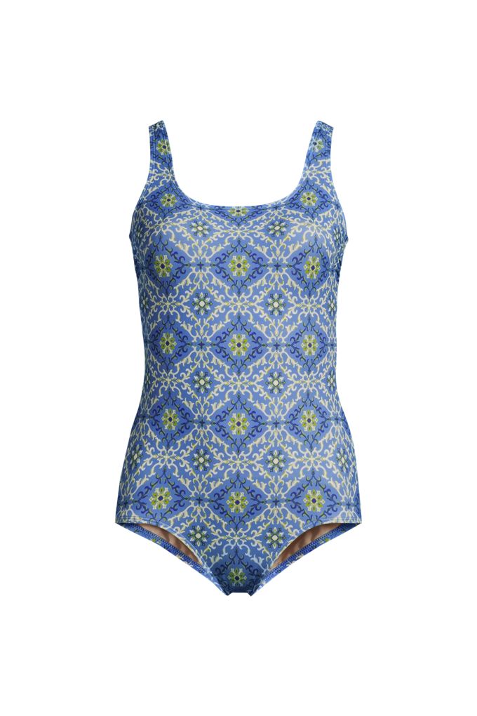 Lands' End Women's Tugless Low Leg One Piece Swimsuit In Blue