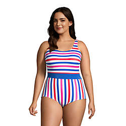 Women's Plus Size Chlorine Resistant Scoop Neck Soft Cup Tugless Sporty One Piece Swimsuit Print, Front