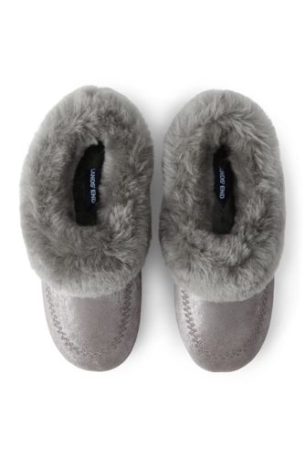 Women's Suede Slippers with Shearling Collar 
