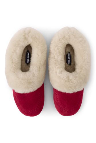 Women's Suede Slippers with Shearling Collar 