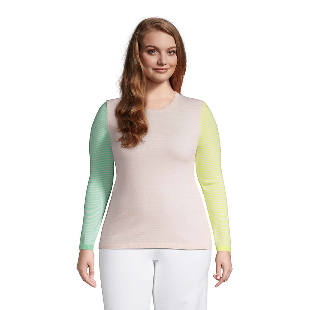 Women's Plus Size Cashmere Crewneck Sweater - Stripe, Front