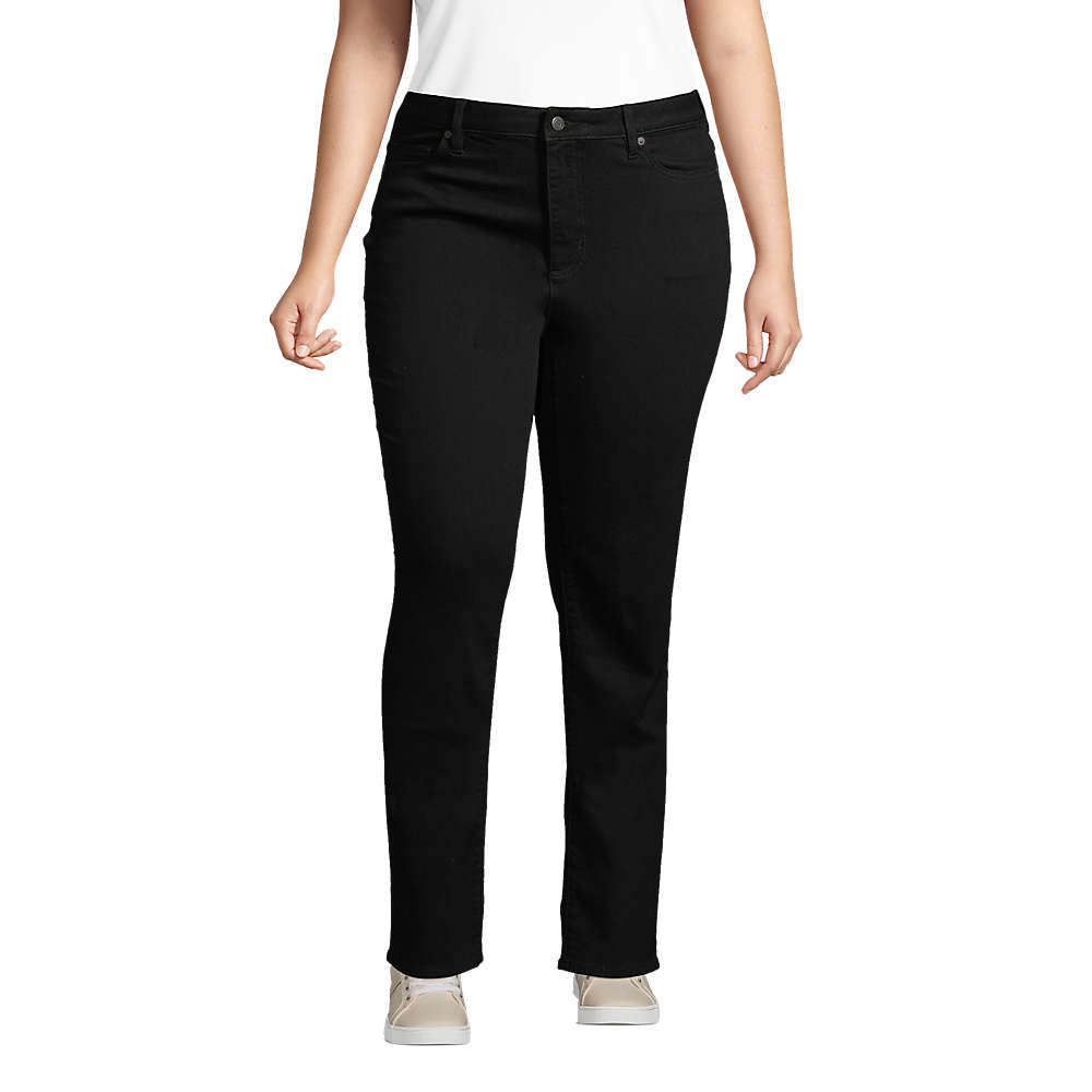 Women's Plus Size Mid Rise Straight Leg Jeans - Black, Front