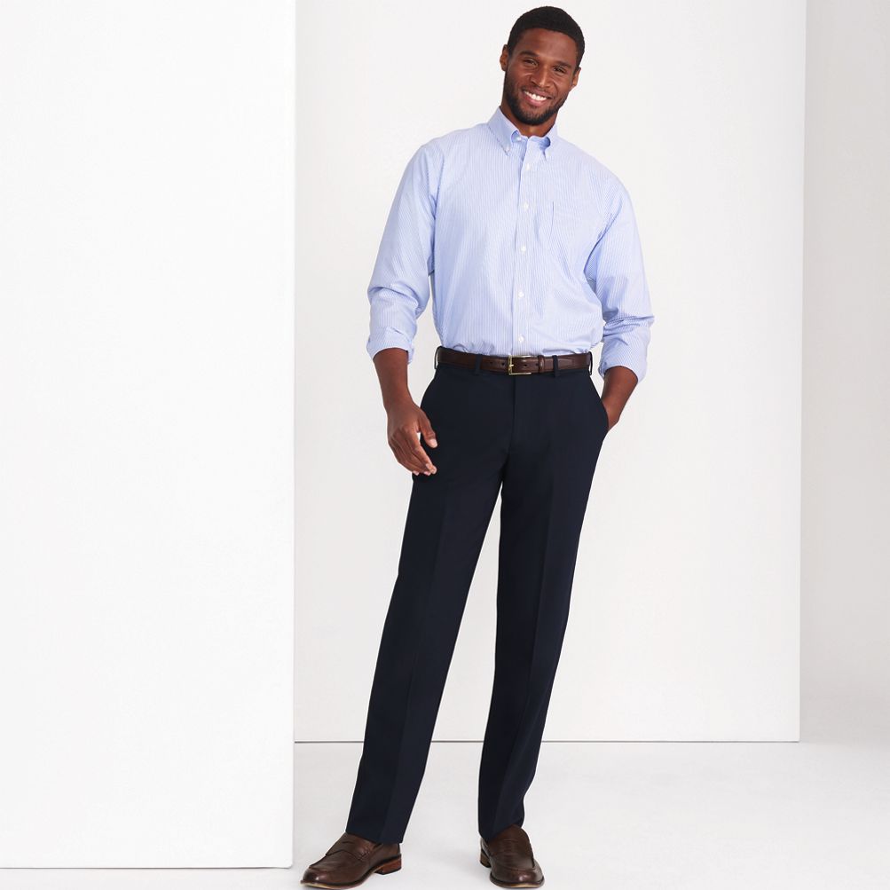 Navy blue flat-front stretch year-round Dress Pants