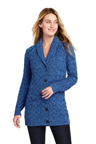 Women's Cotton Cable Drifter Shawl Cardigan Sweater from Lands' End
