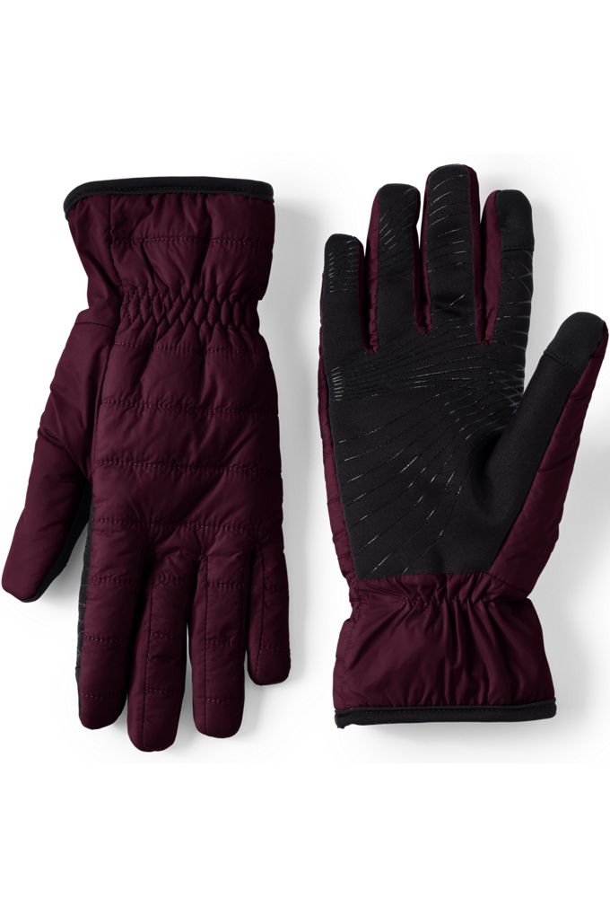 Lands' End Women's Wanderweight Quilted Ez Touch Screen Gloves In Red