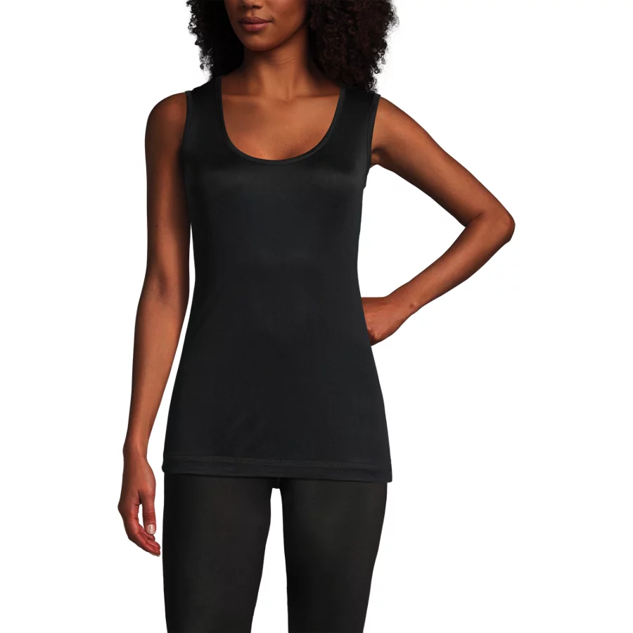 Women's Silk Interlock Tank Top Sleeveless Long Underwear Top view 2