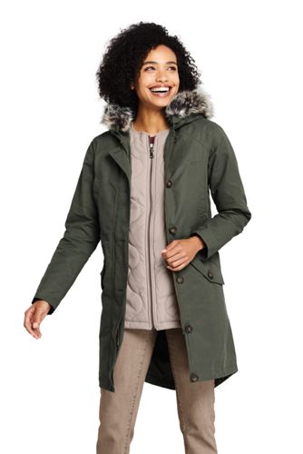 Parka 3 En 1 En En Coton Enduit A Capuche Femme Lands End