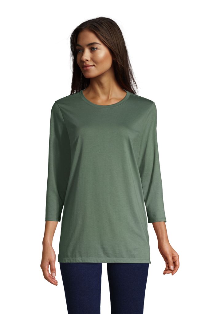 Lands' EndWomen's Tall 3/4 Sleeve Supima Cotton Crewneck Tunic Lands