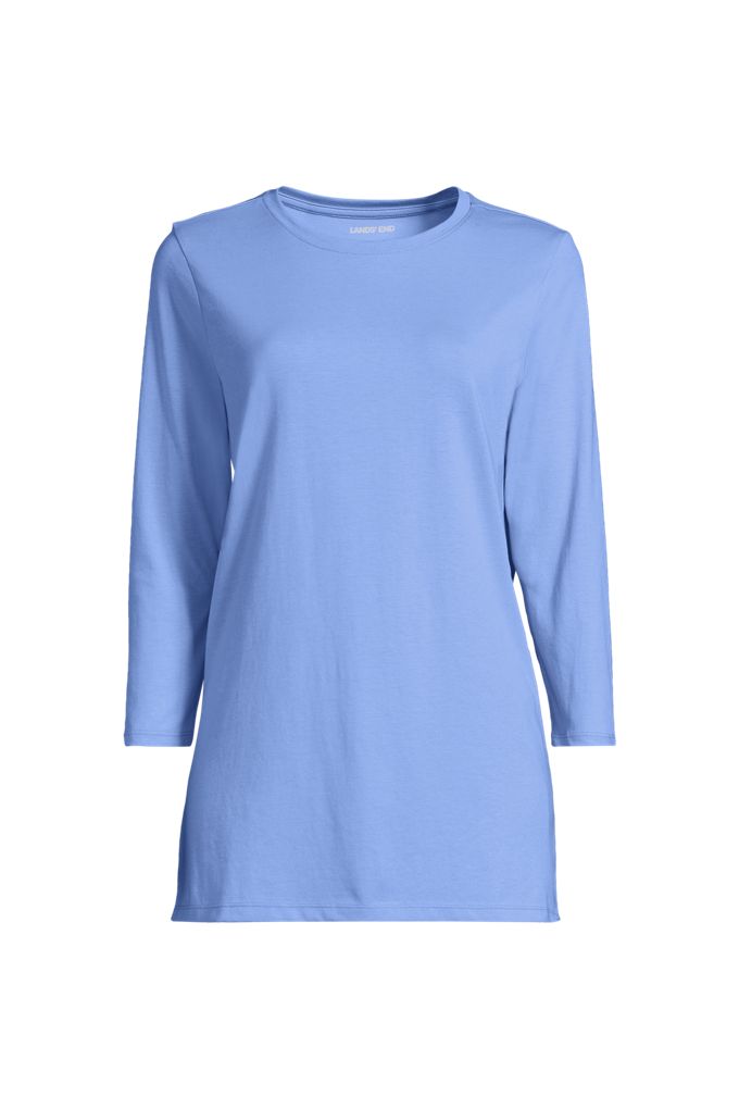 Lands' End Women's Petite 3/4 Sleeve Cotton Supima Tunic In Blue