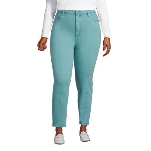  Lands' End Slim Fit öko Jeans High Waist, Damen, Größe:48 Plus, Blau, Elasthan/baumwoll-mischung/polyester-mischung, By Lands' End 