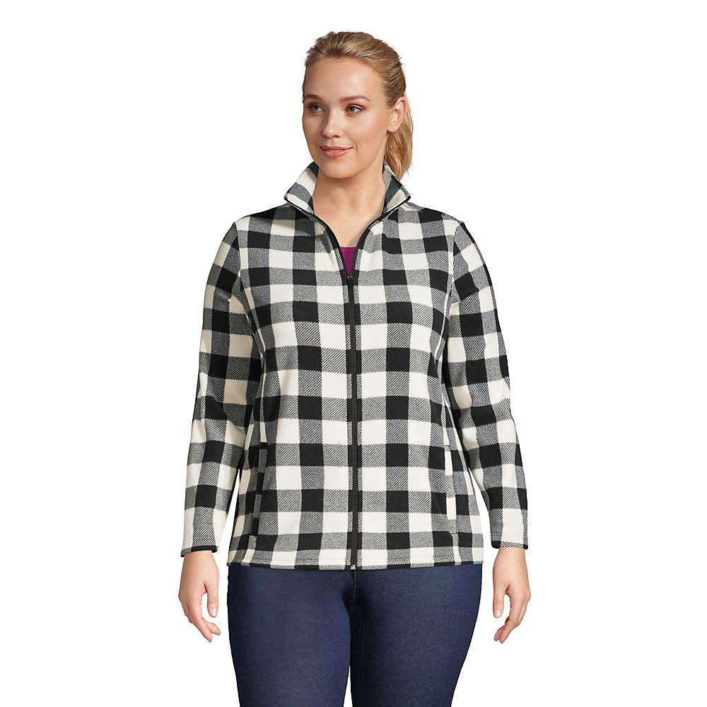 Women's Plus Size Print Full Zip Fleece Jacket, Front