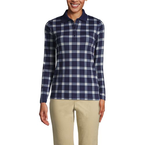 Long Sleeve Supima Cotton Polo Shirt, Women, Size: 10-12 Petite, Blue, by Lands’ End