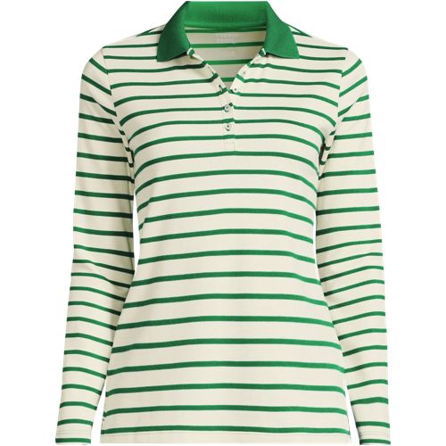 Long Sleeve Supima Cotton Polo Shirt, Women, size: 1X, plus, Green, Cotton, by Lands' End