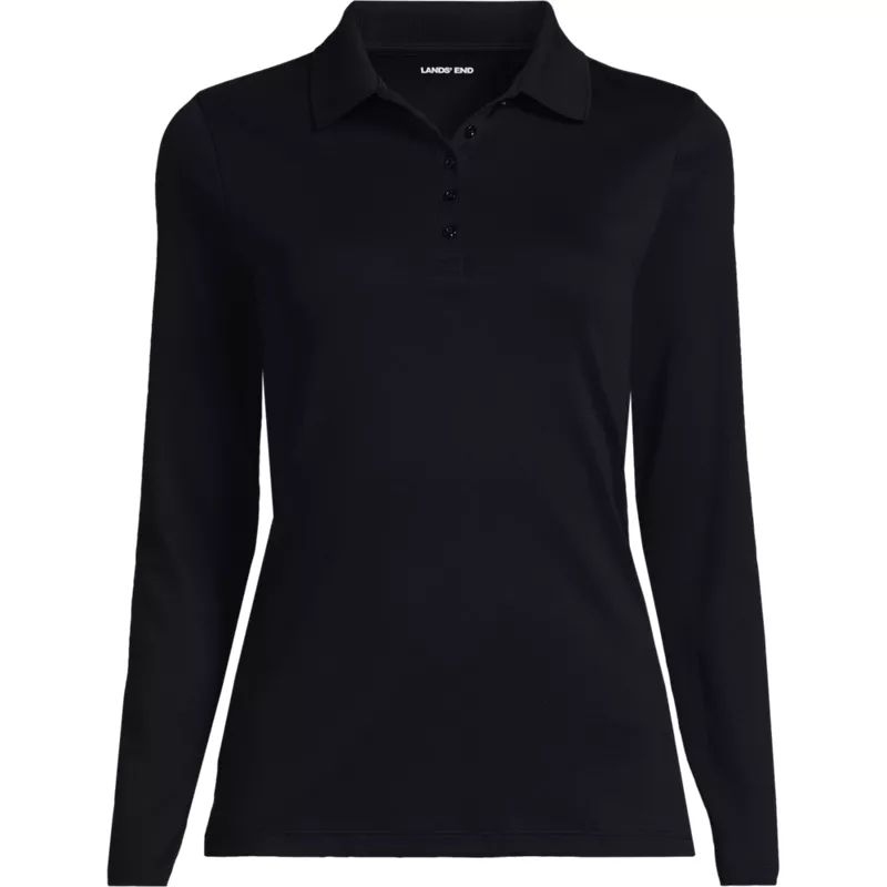 Women's Plus Size Long Sleeve Supima Cotton Polo Shirt, Front