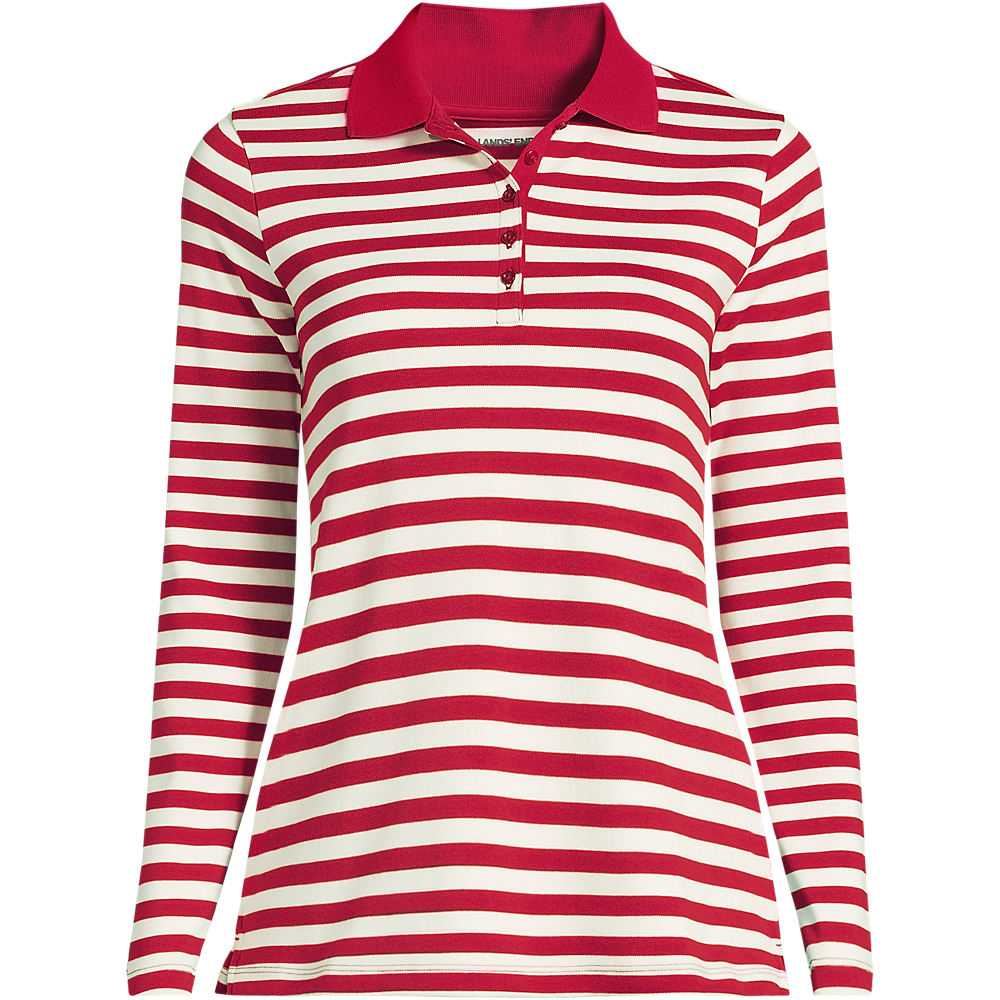 Long Sleeve Supima Cotton Polo Shirt, Women, size: S, regular, Red, Cotton, by Lands' End
