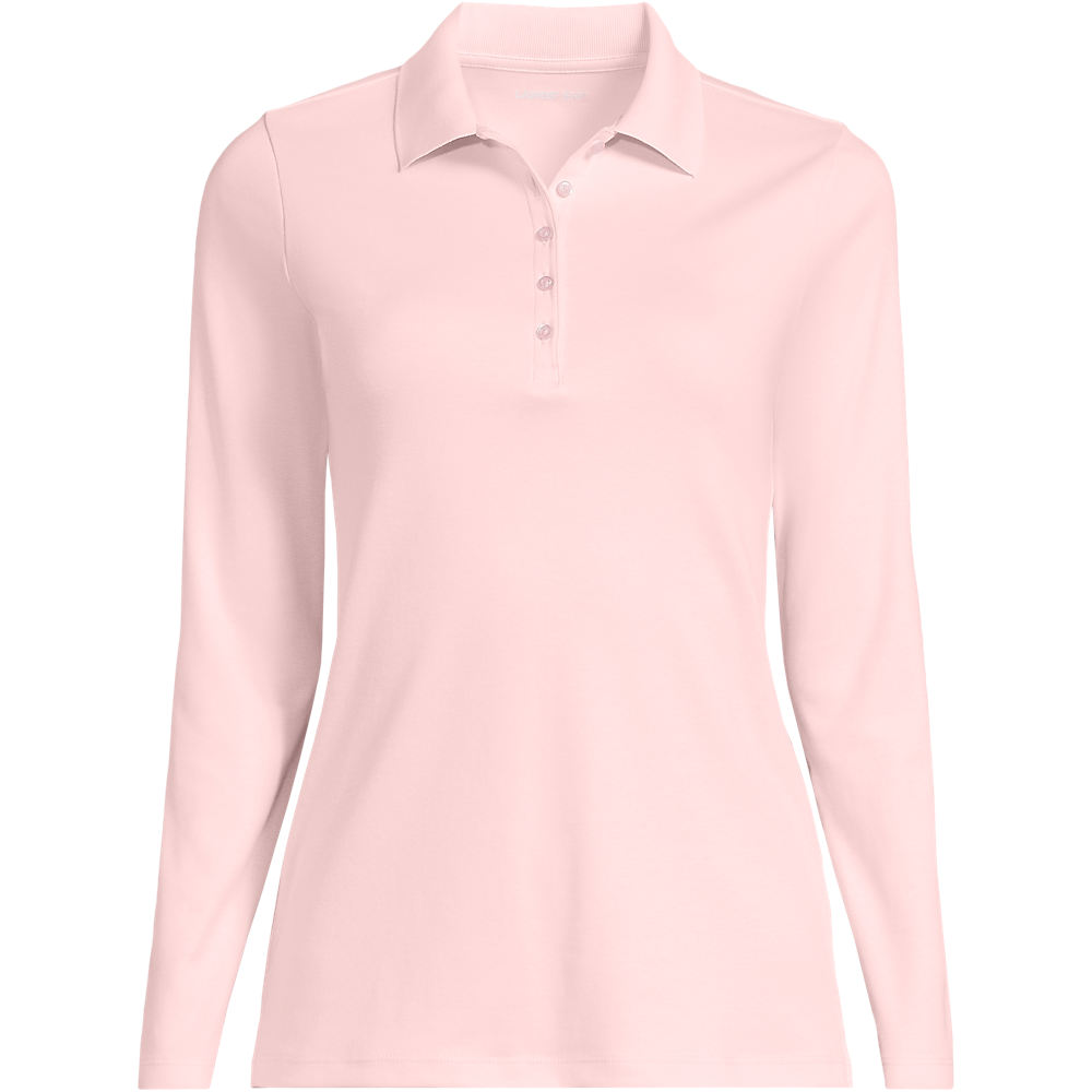 Long Sleeve Supima Cotton Polo Shirt, Women, size: 3X, plus, Pink, Cotton, by Lands' End