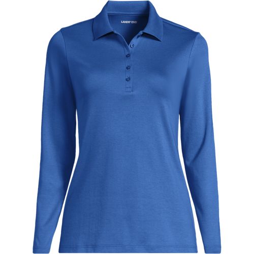 Long Sleeve Supima Cotton Polo Shirt, Women, size: 2X, plus, Blue, Cotton, by Lands' End